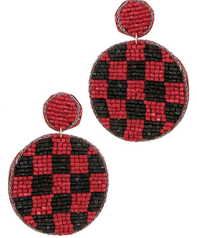 Red & Black Check Earrings