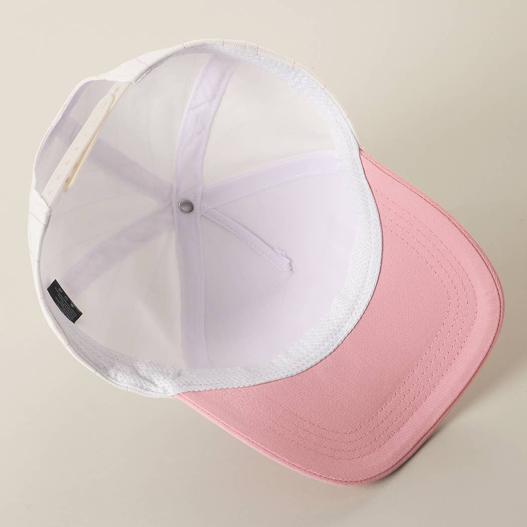 USA Gingham Embroidered Patch Pinstripe Crown Trucker Hat