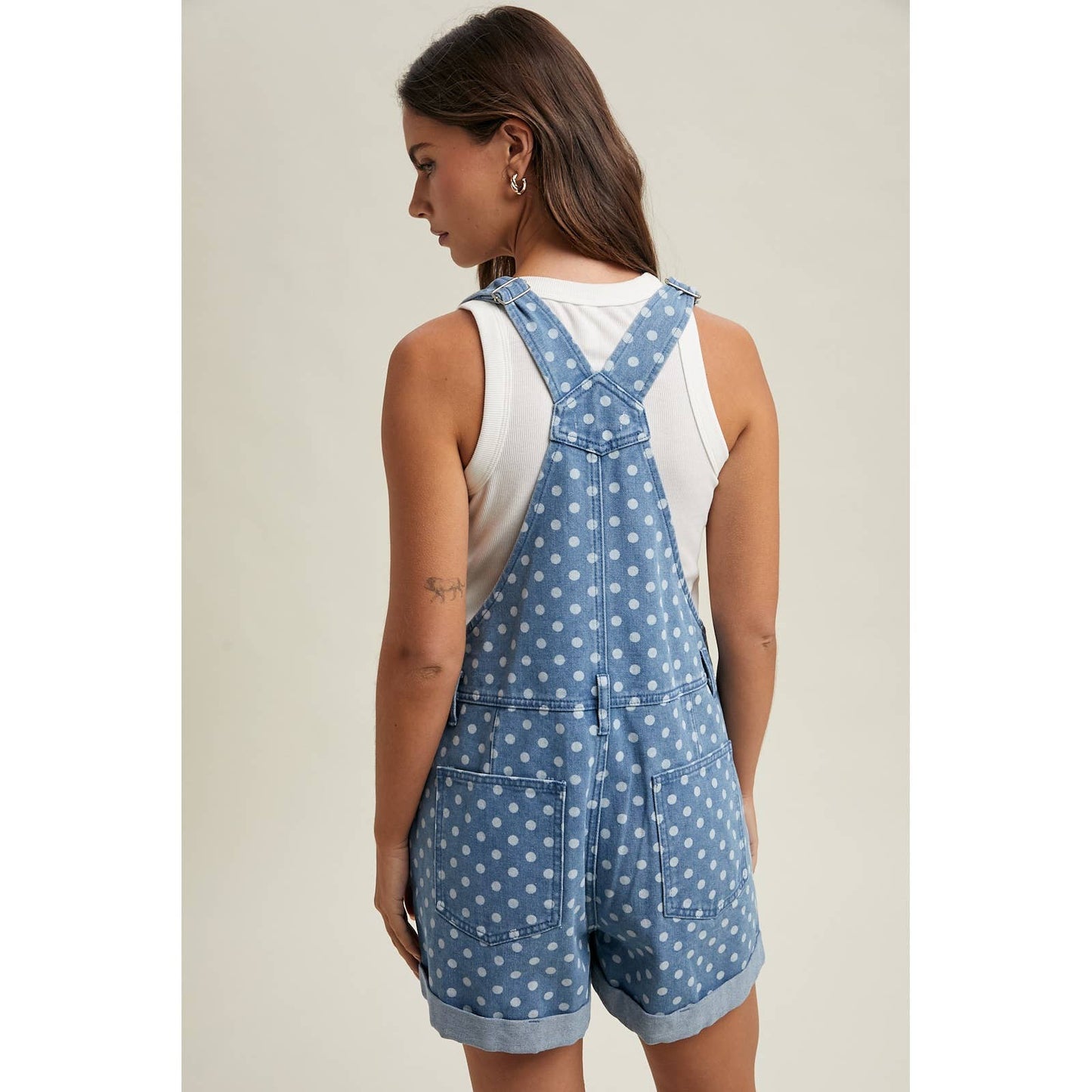 Polka Dot Denim Shortall