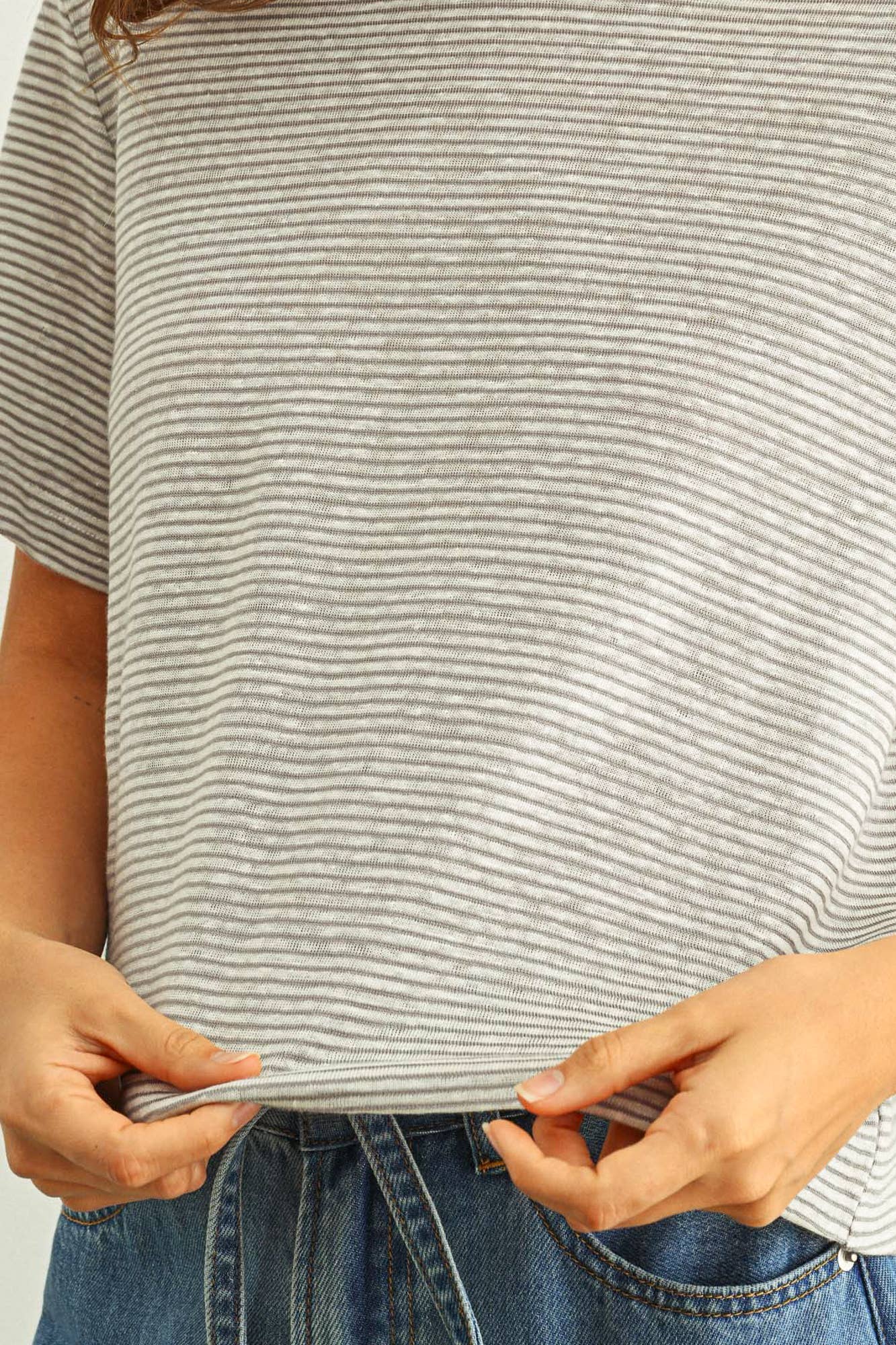 Stripe Slub Short Sleeve Top