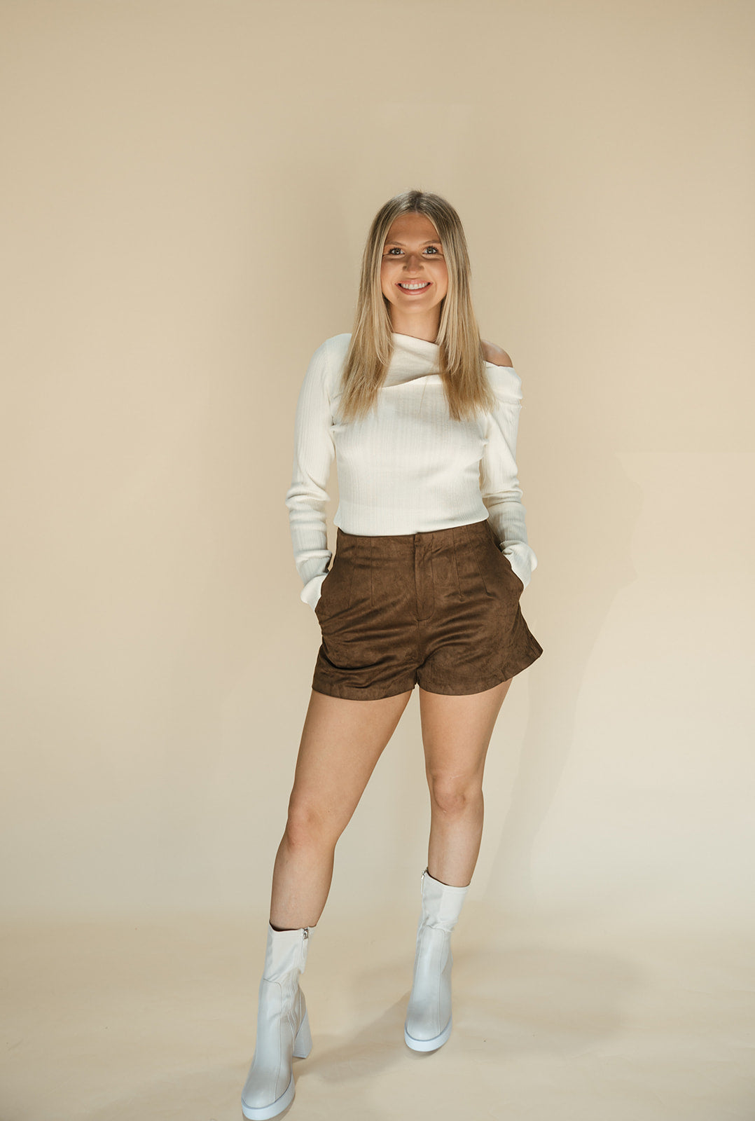 ribbed asymmetric shoulder long sleeve top