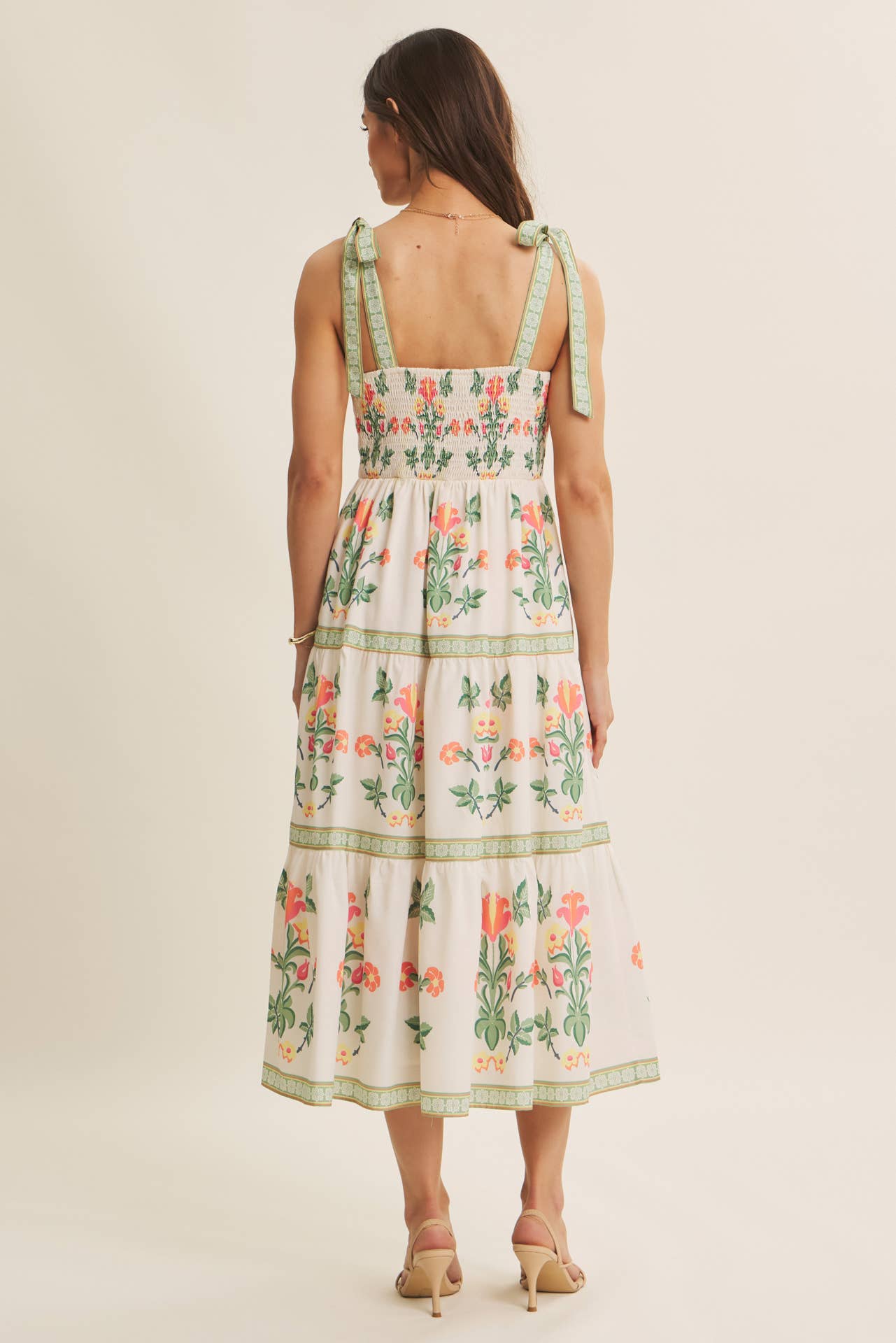 Softly Romantic Exclusive Print MIDI Dress With Shoulder Tie