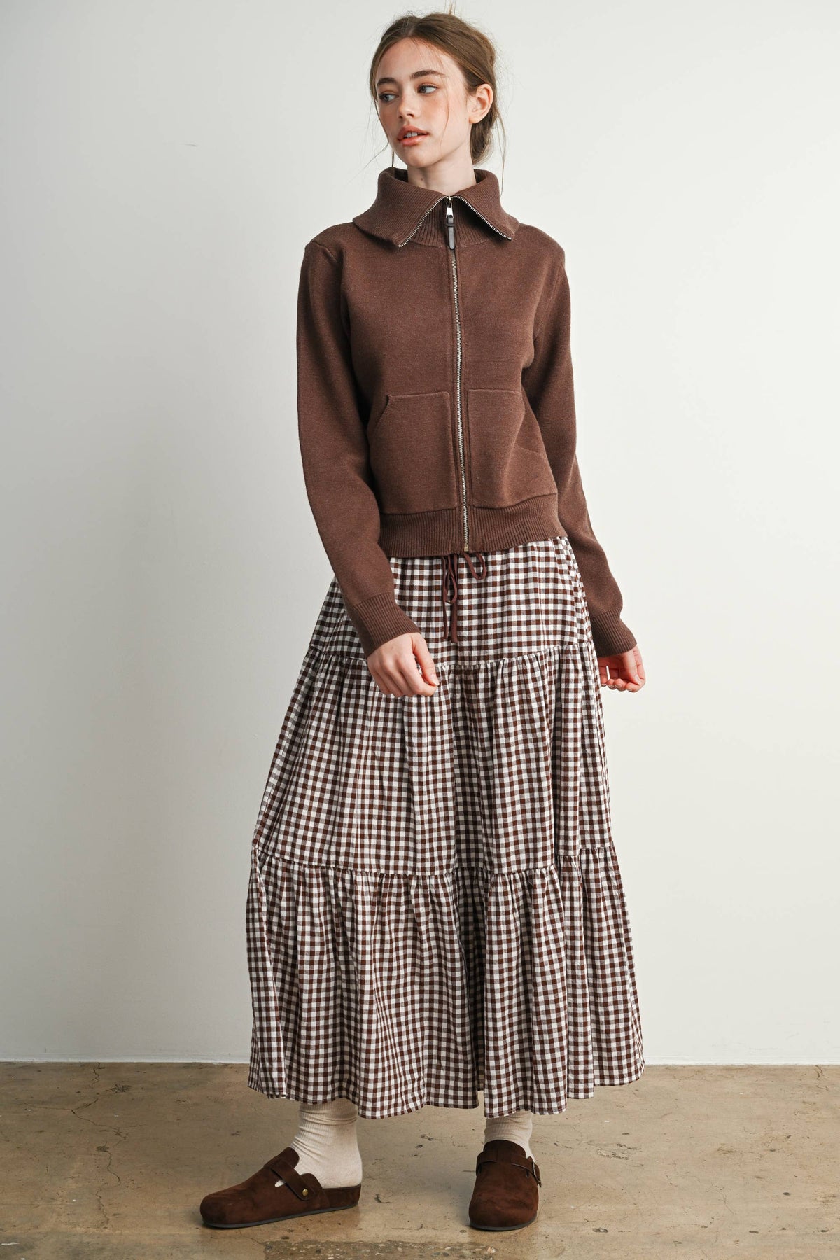 Gingham Tiered Maxi Skirt