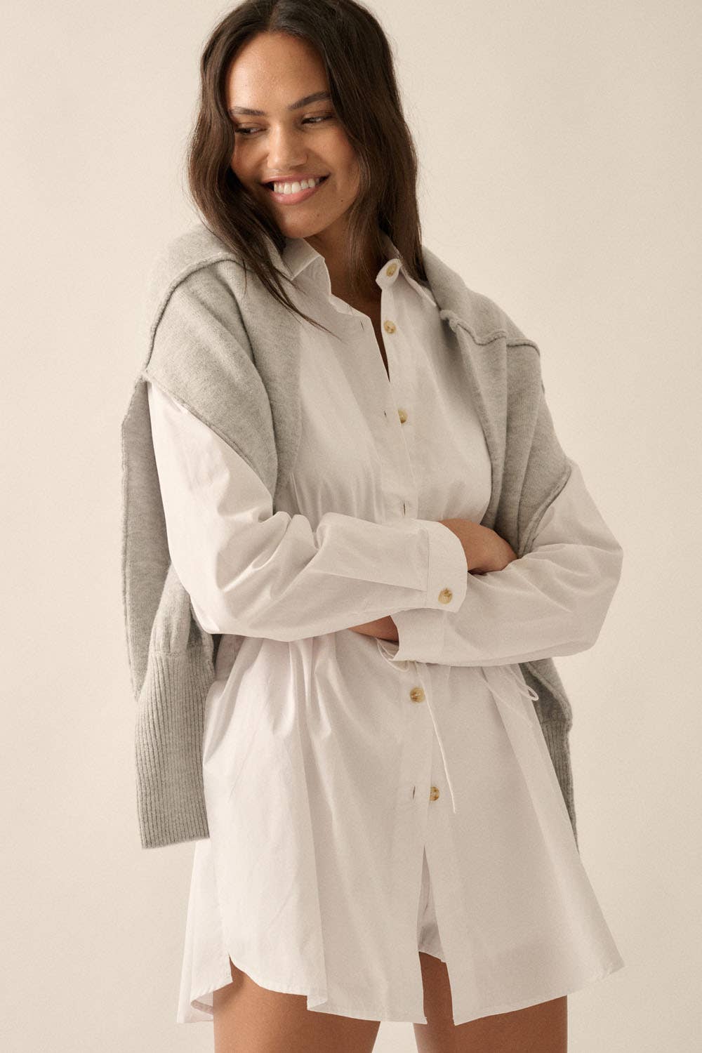 Solid Collar-Neck Layered Yoke-Back Romper