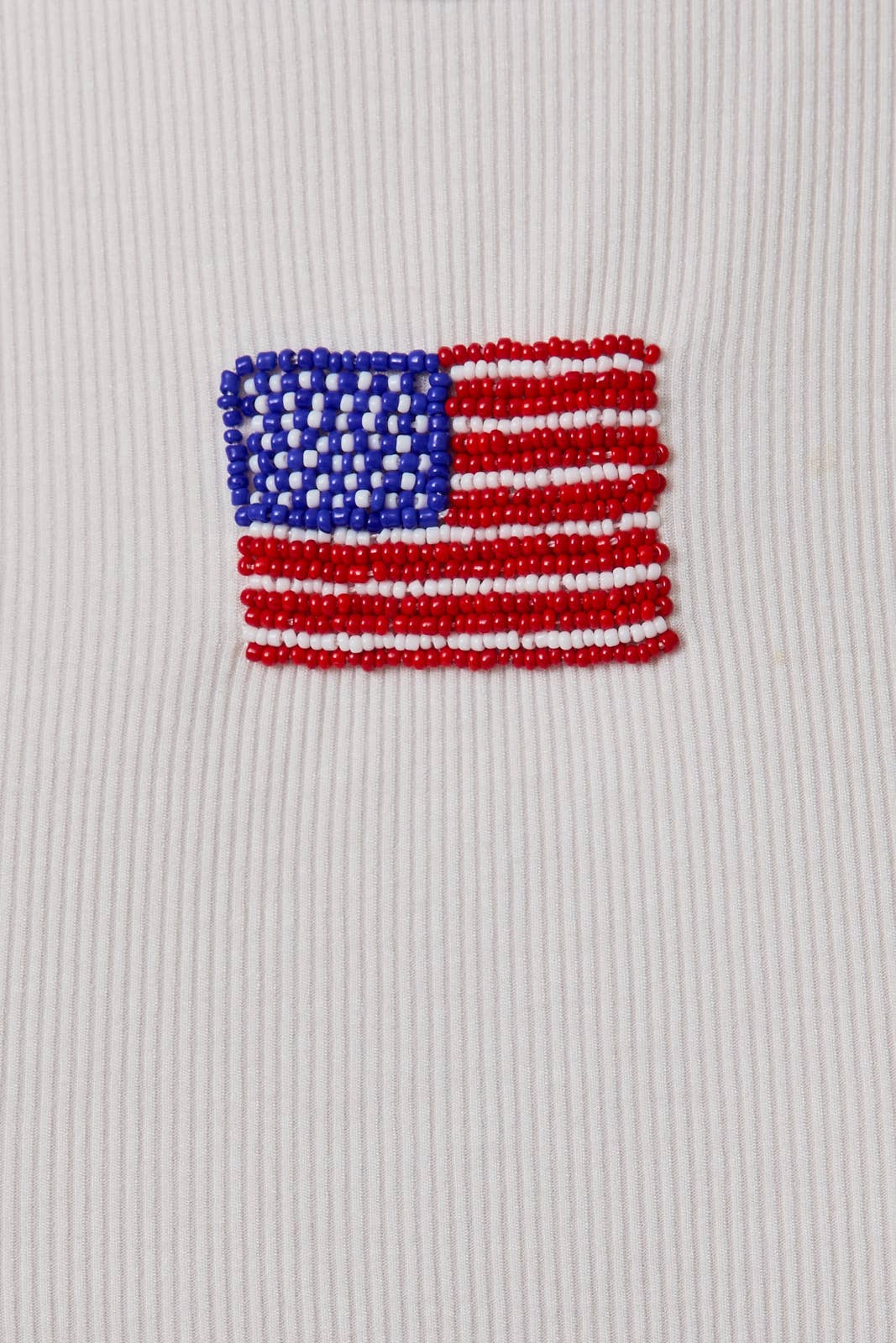 Round Neck Sleeveless USA Beads Ribbed Tank Top