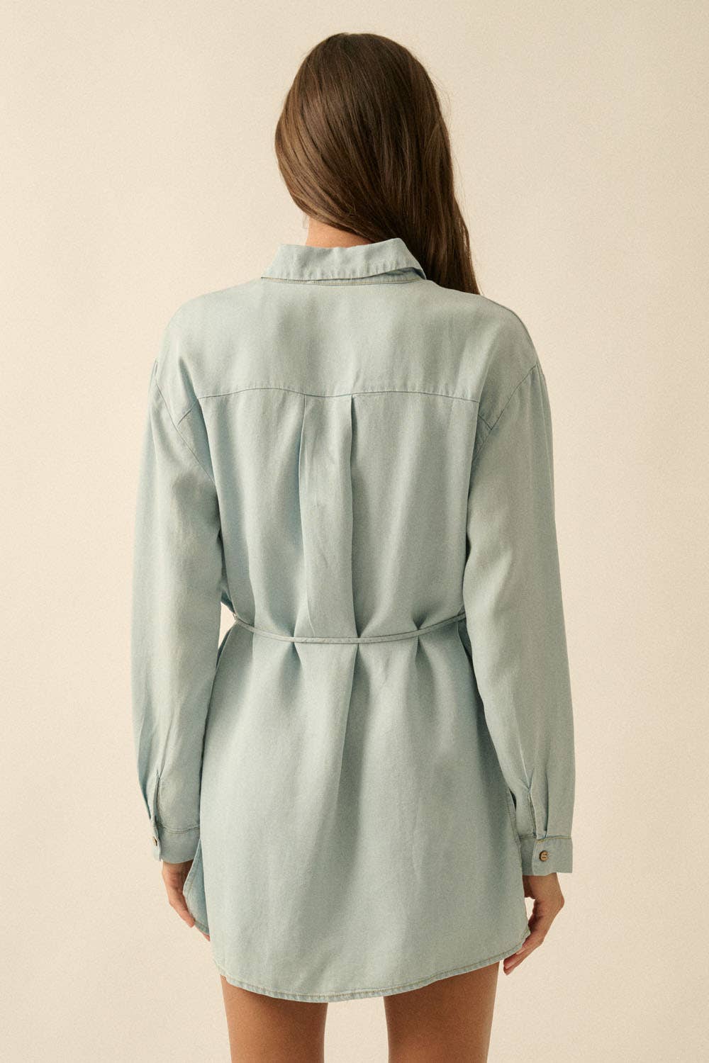 Tencel Denim Belted Button-Up Shirt Romper