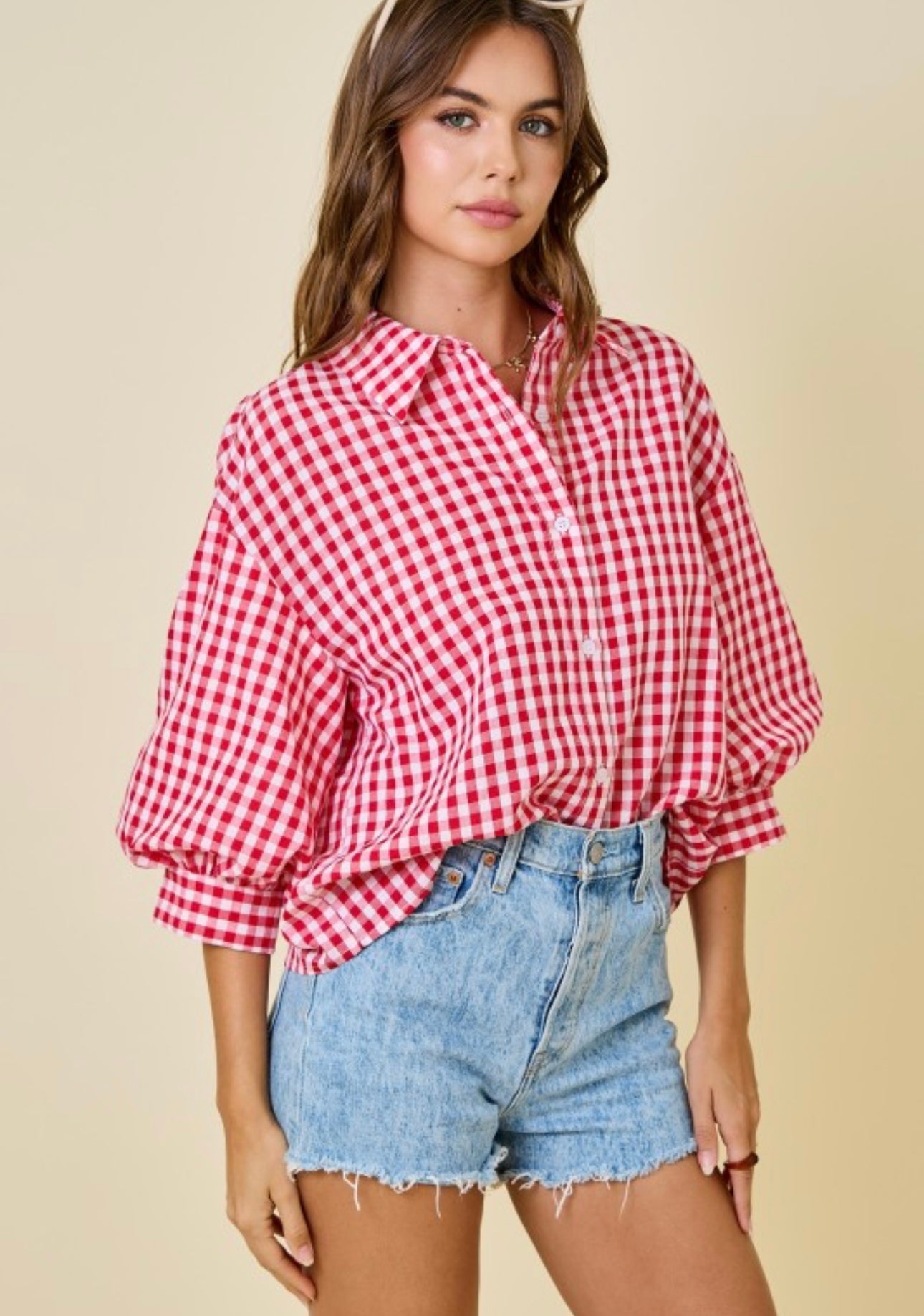 Gingham Button Down Top