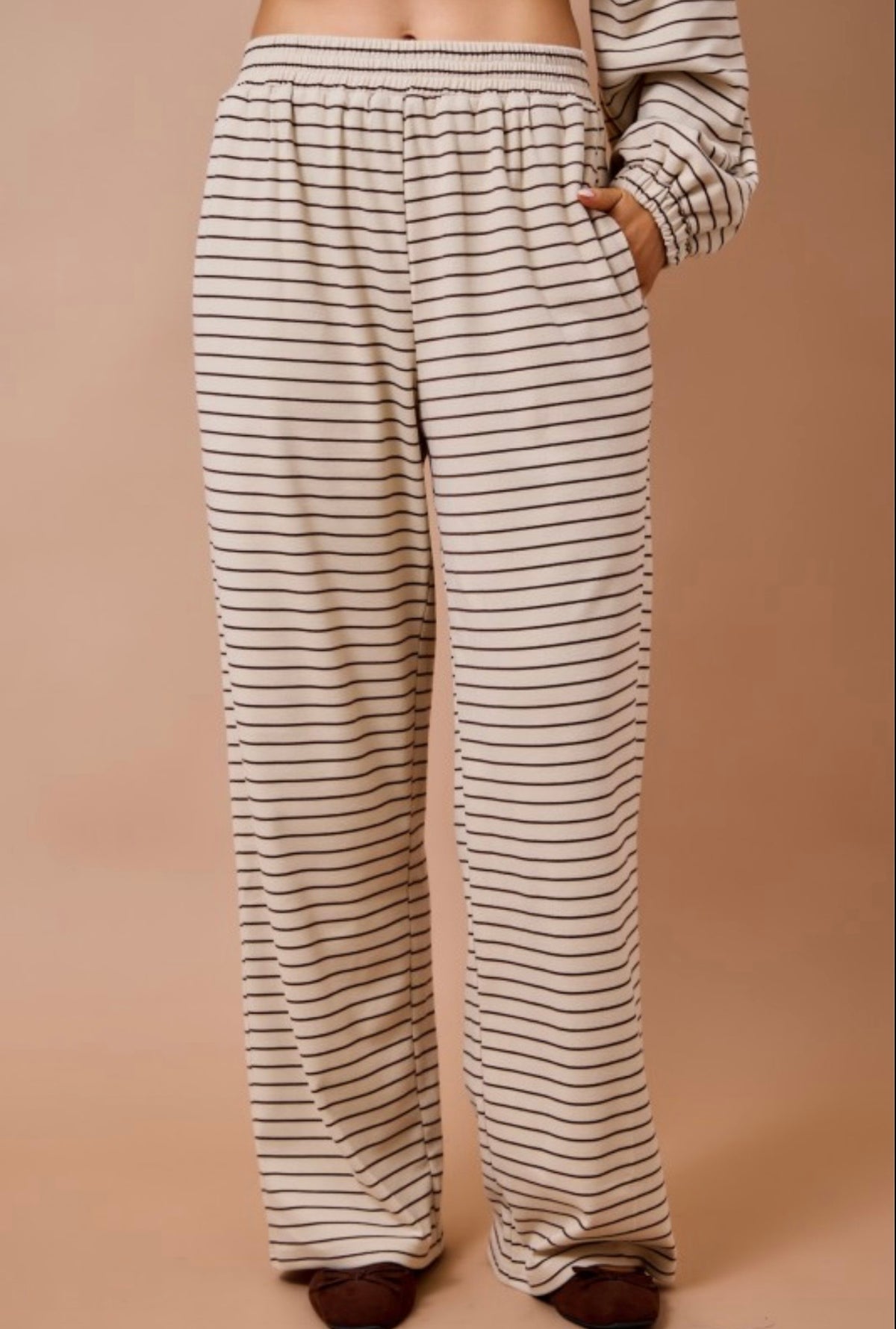 Brushed Stripe Wide Leg Lounge Set Pants