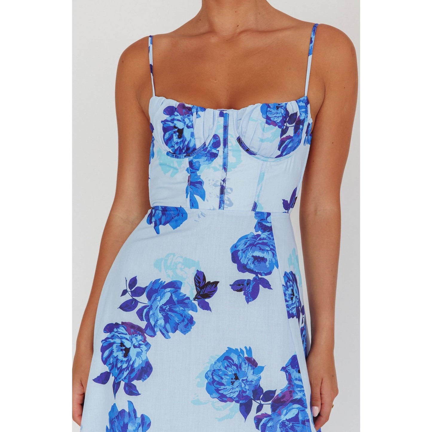 Square Neck Floral Maxi Dresa