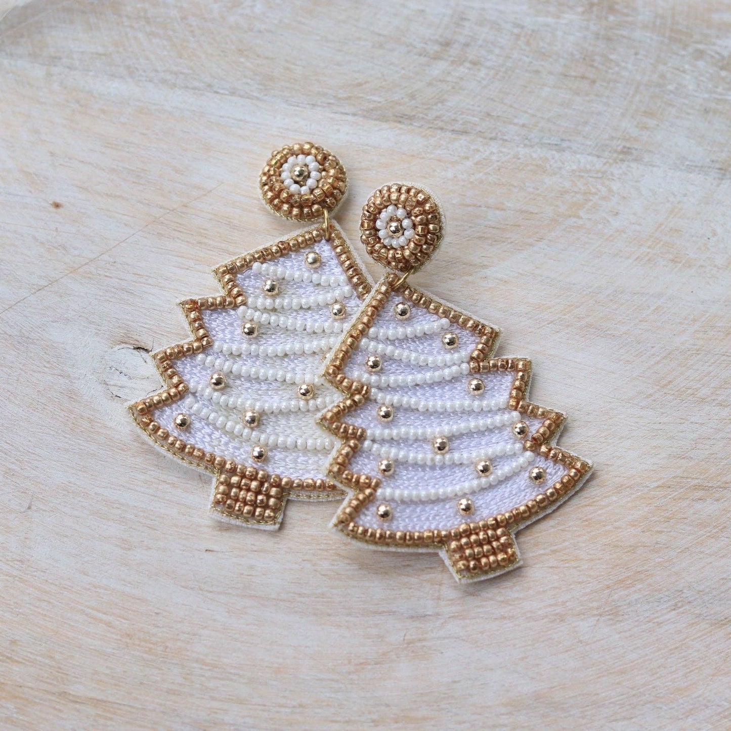 White Christmas tree earrings