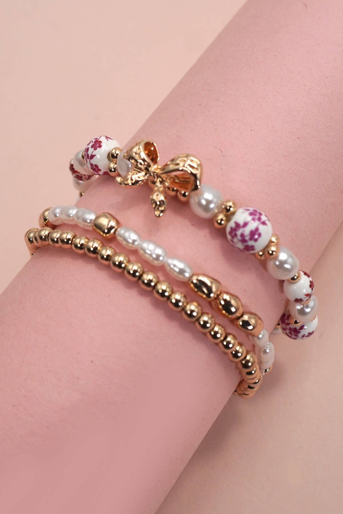 Pink porcelain multilayer bracelet