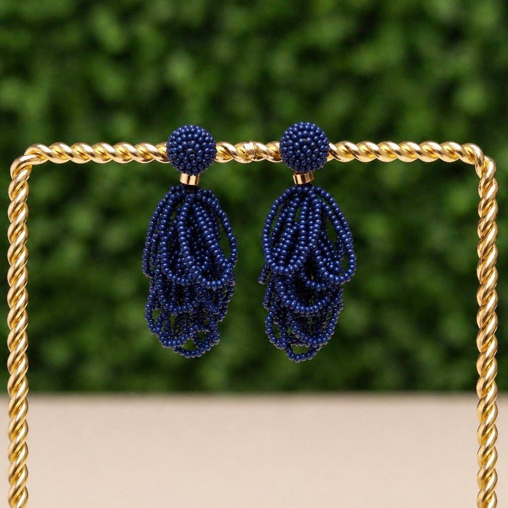 Navy Palm Beach Loop Earrings