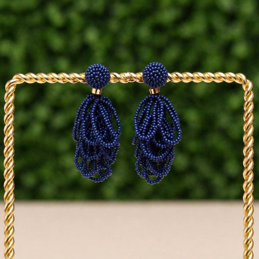 Navy Palm Beach Loop Earrings