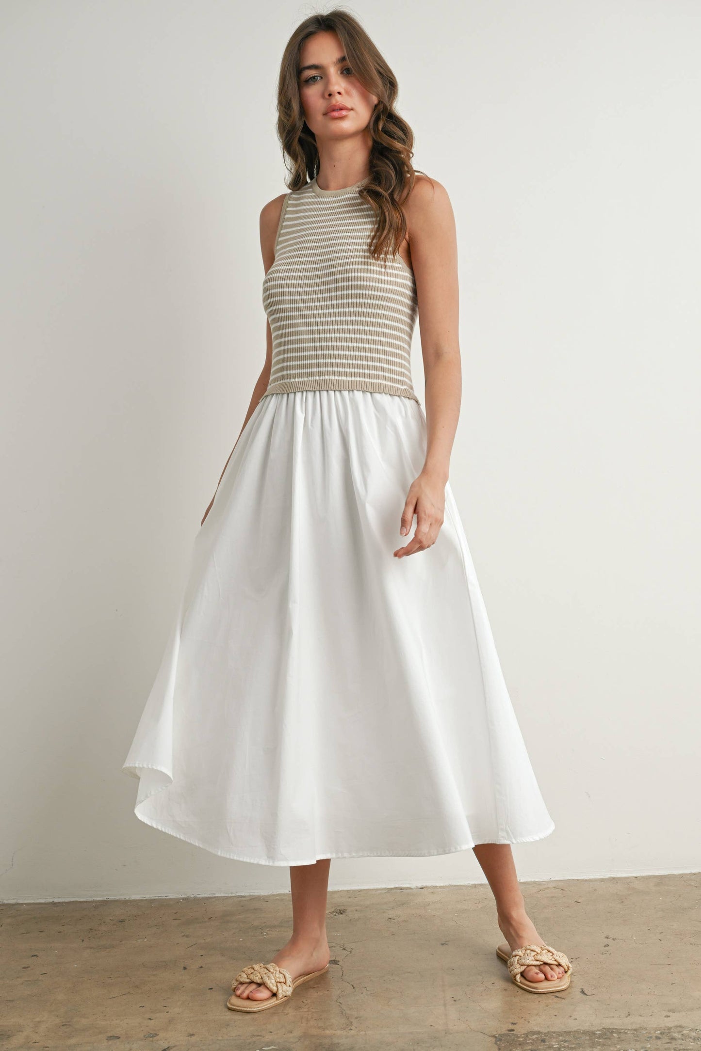Striped Sleeveless Maxi Dress with Pockets