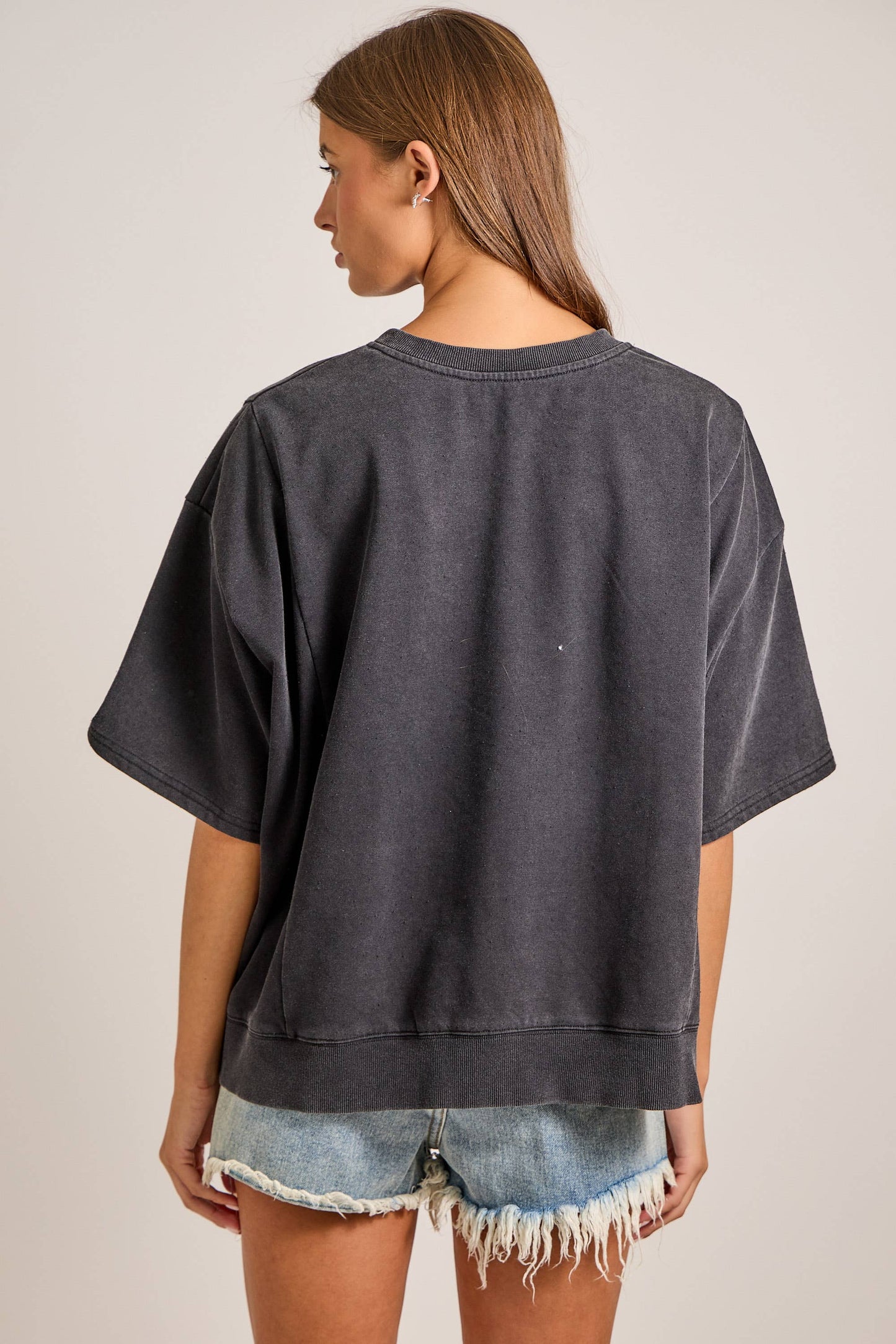 Mineral washed western printed oversized top