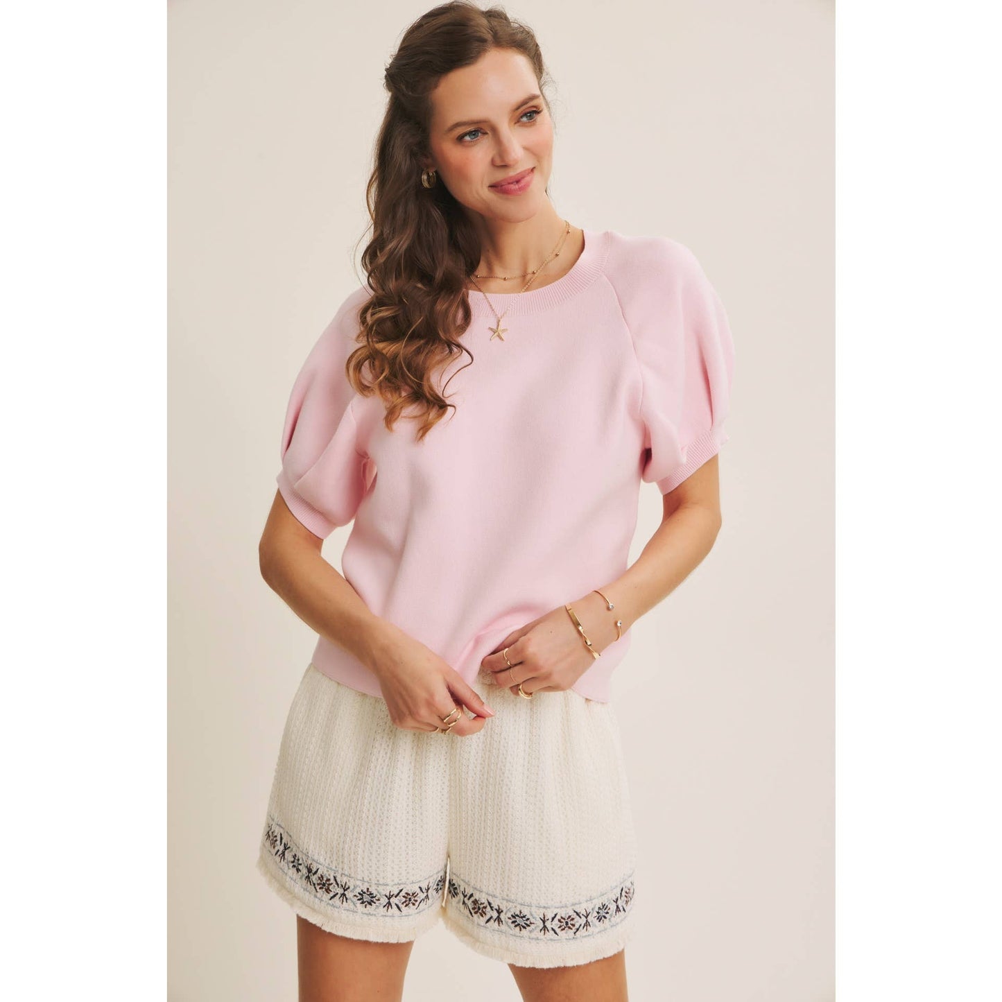 Easy Volume Movement Breathable Cotton Sweater With Puff