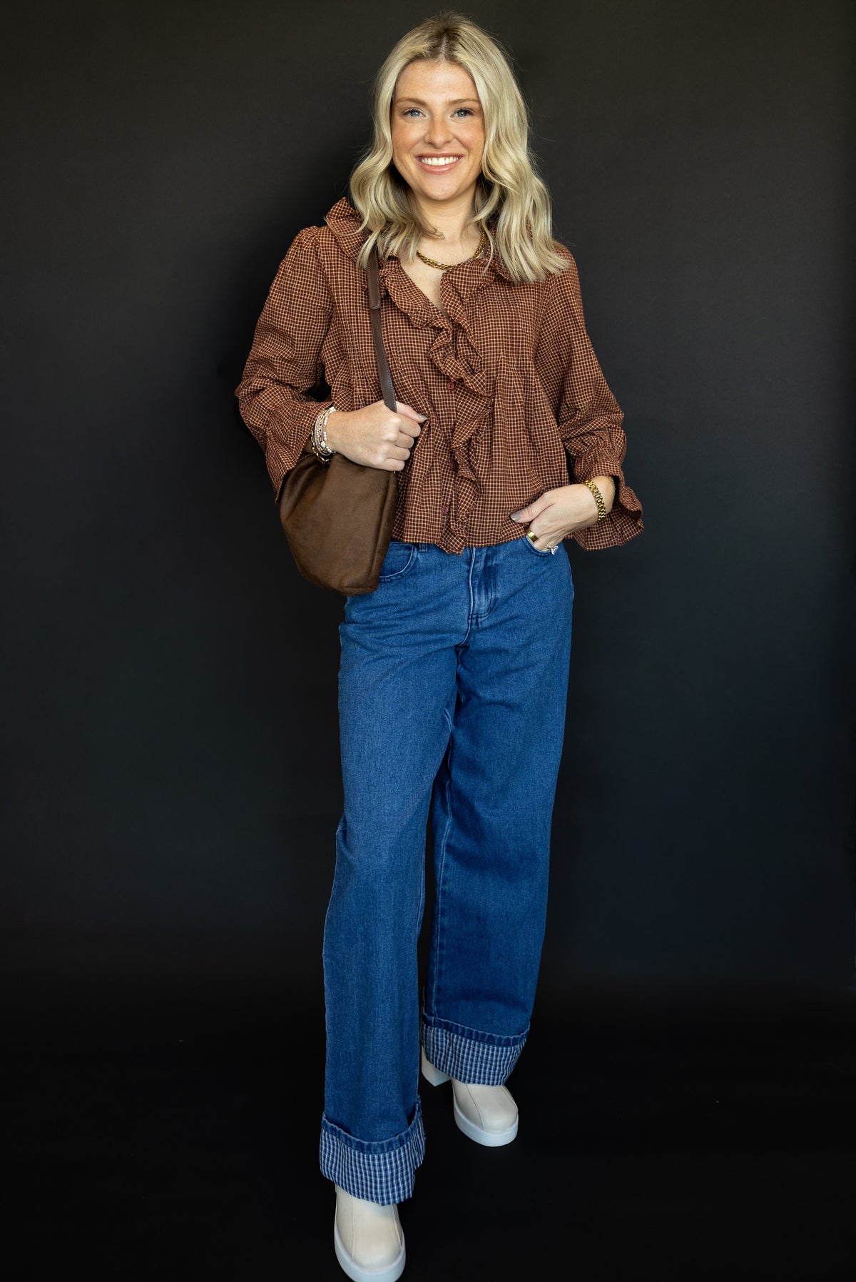 Mid Rise Cuff Denim Jean