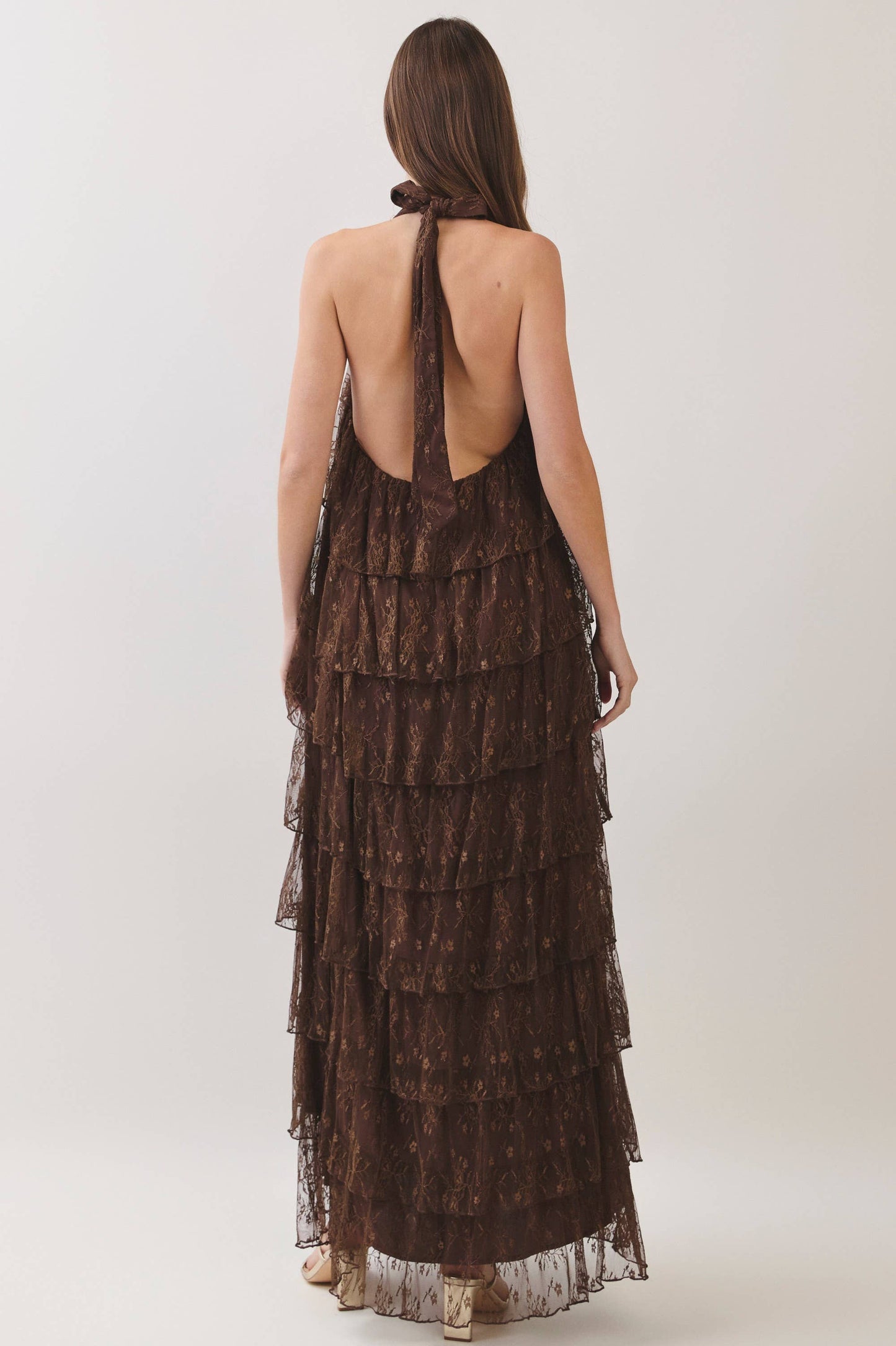 Lace Tiered Halter Maxi Dress