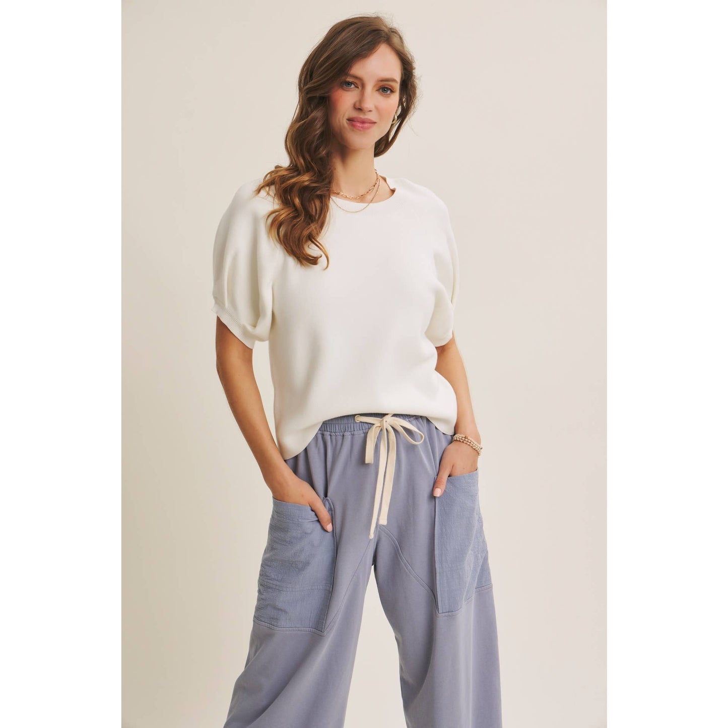 Easy Volume Movement Breathable Cotton Sweater With Puff