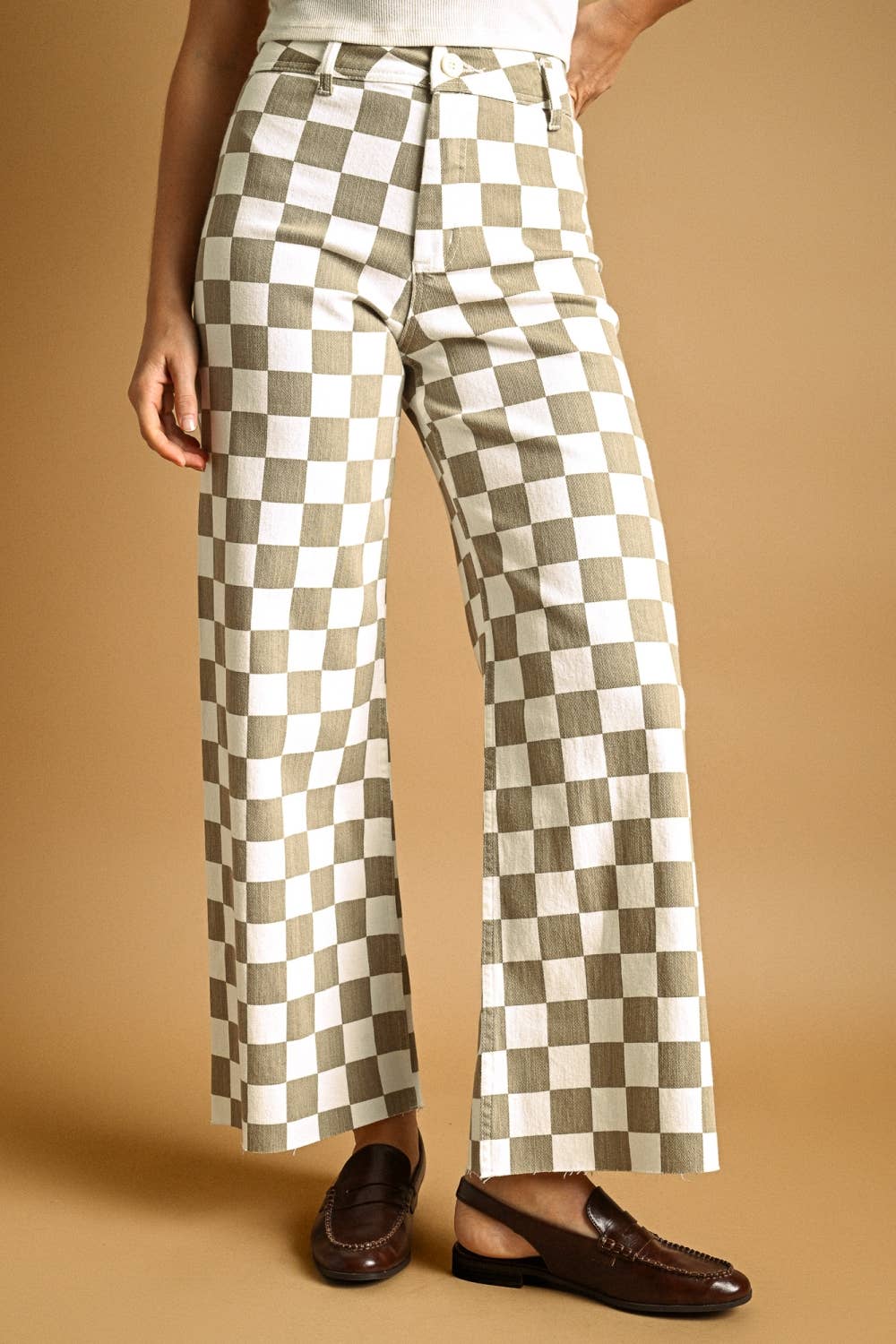 Checker Board Wide Leg Stretched Pant