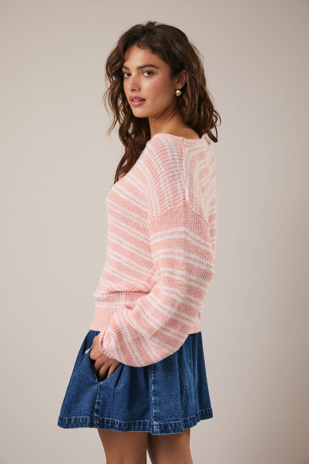 Boat Neck Long Sleeve Stripe Sweater