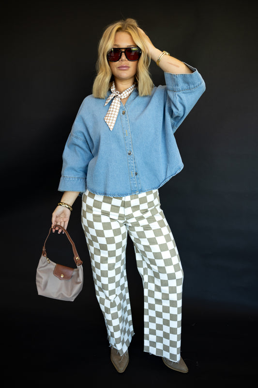Checker Board Wide Leg Stretched Pant