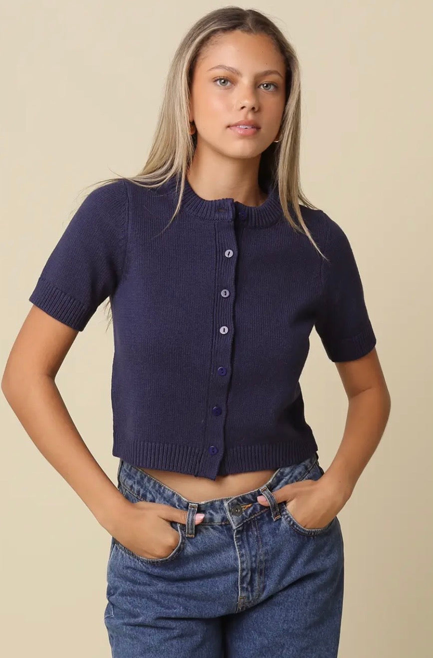 Navy Cropped Cardigan