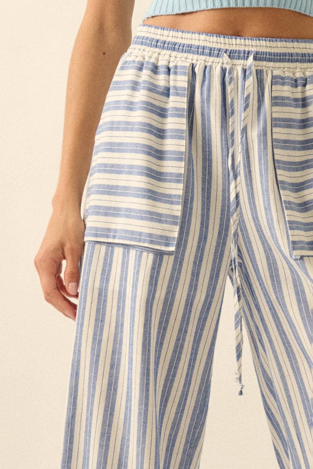 Striped Cotton Wide-Leg Drawstring Pants