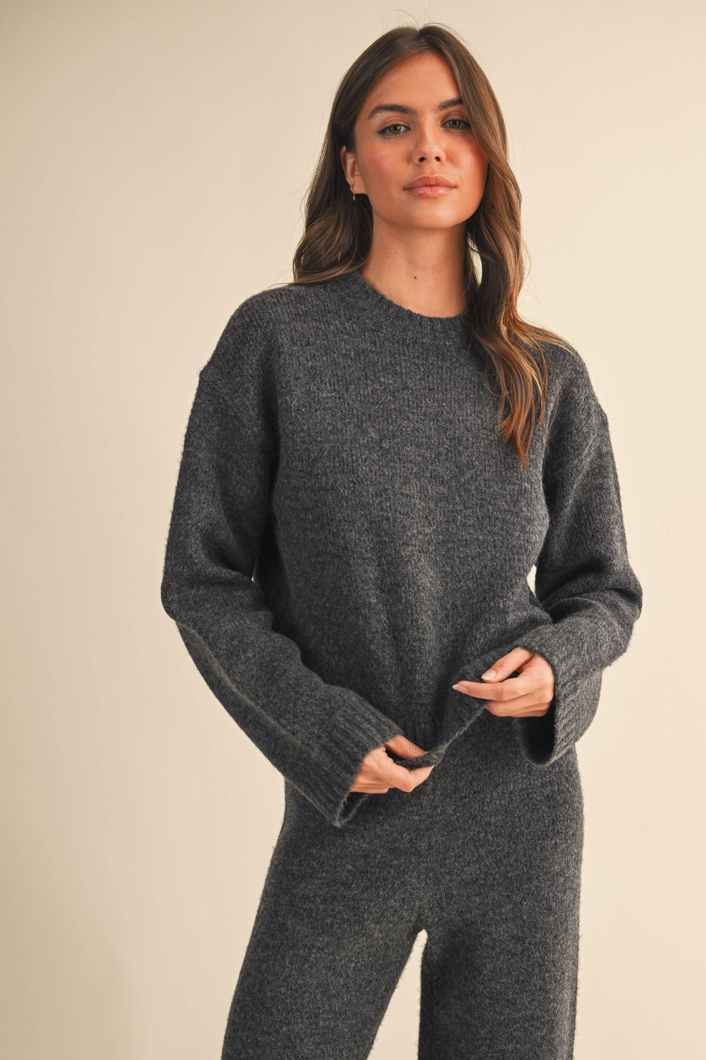 melange cropped sweater top and straight joggers