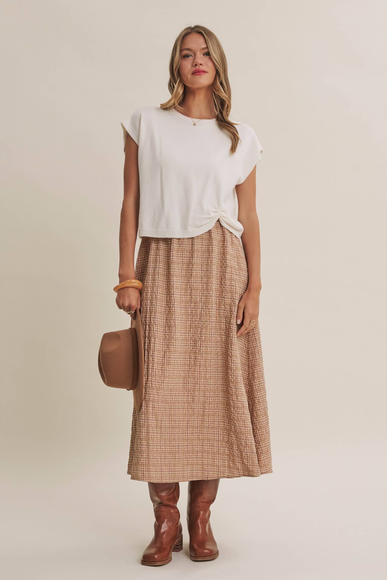COUNTRY ROADS Gingham Bow Back Twofer Sweater Midi Dress
