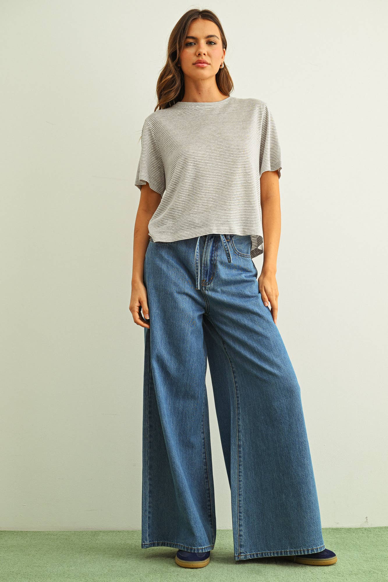 Stripe Slub Short Sleeve Top