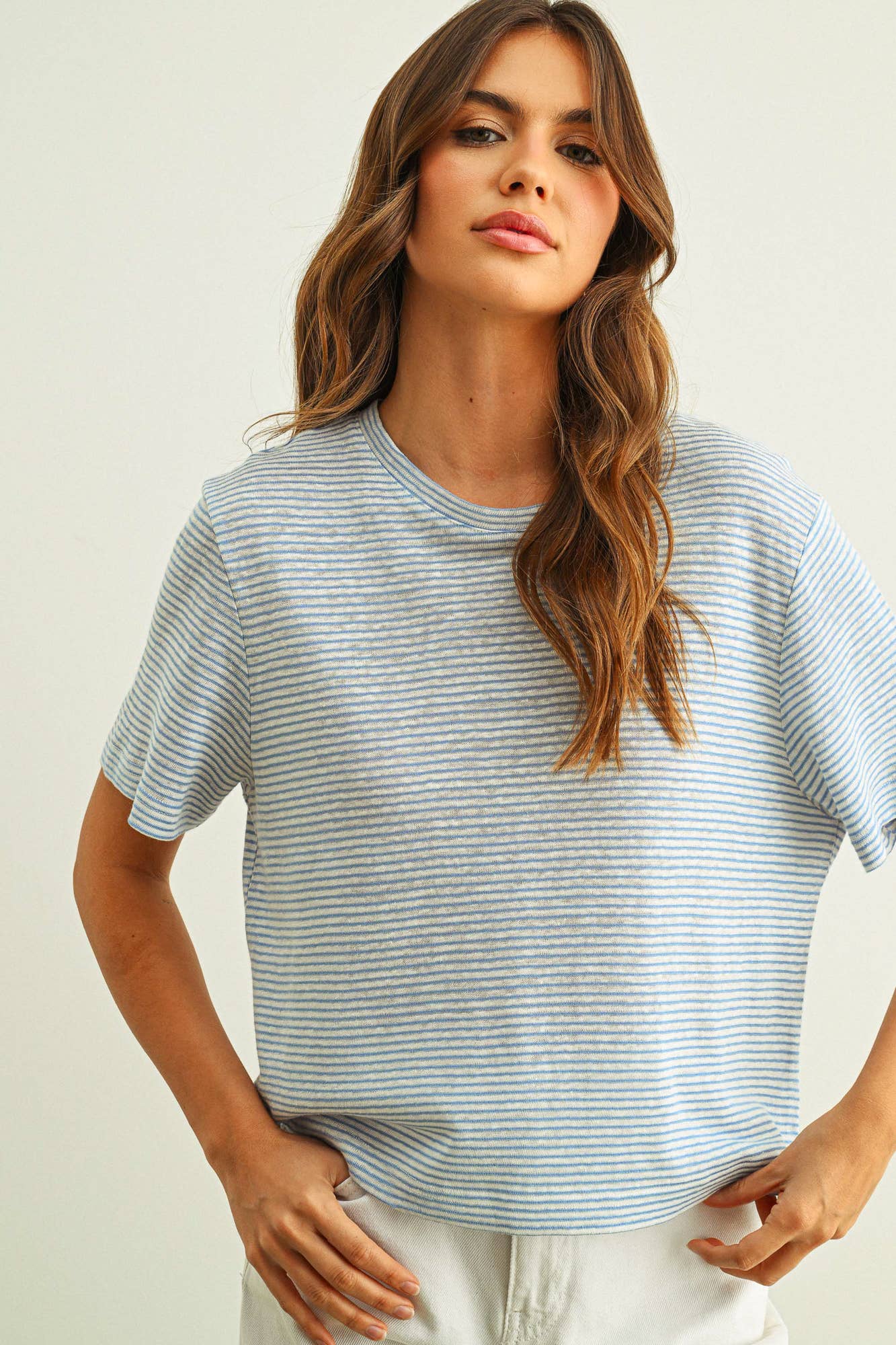 Stripe Slub Short Sleeve Top