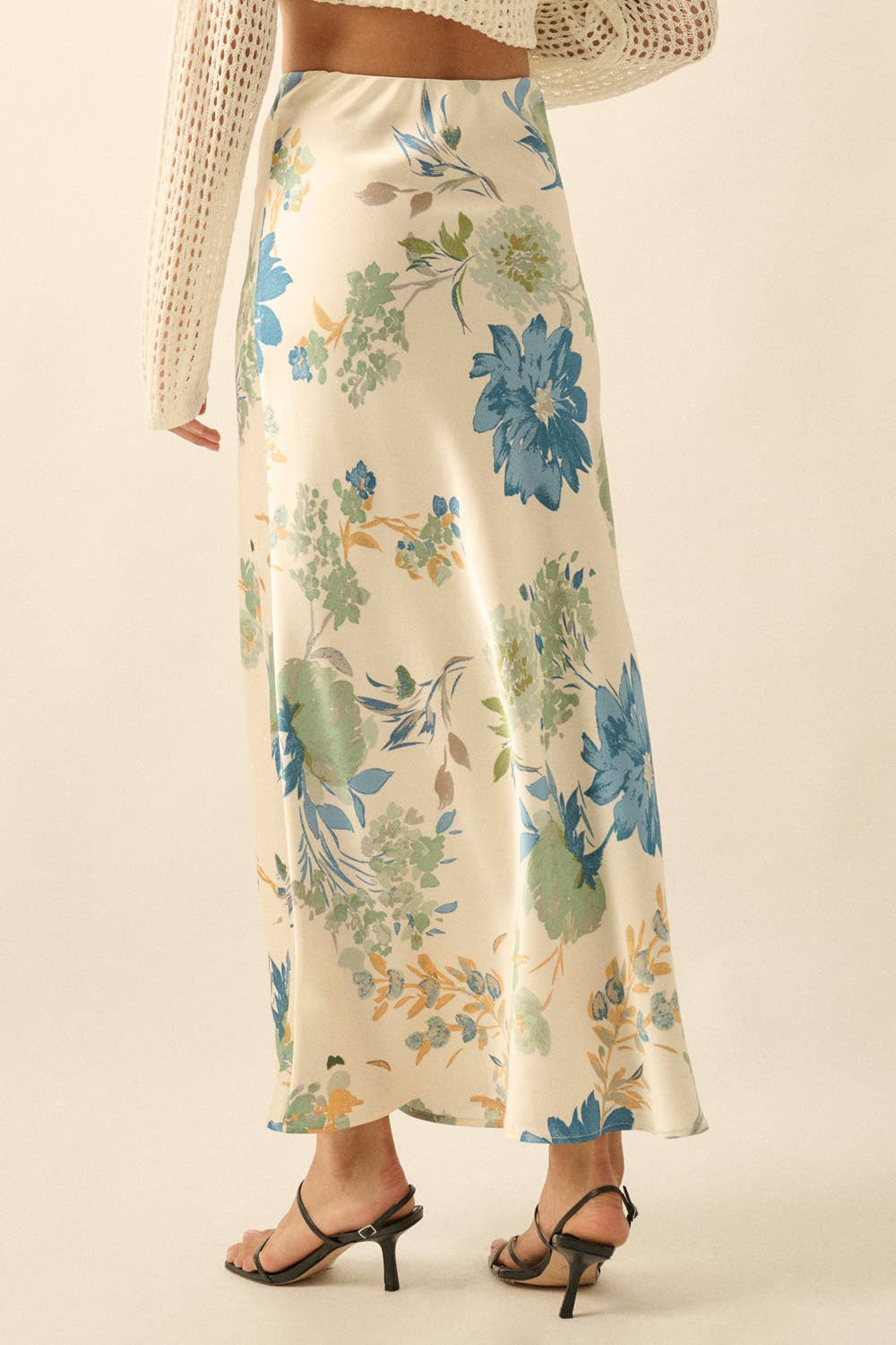 Textured Floral-Print Bias-Cut Maxi Skirt