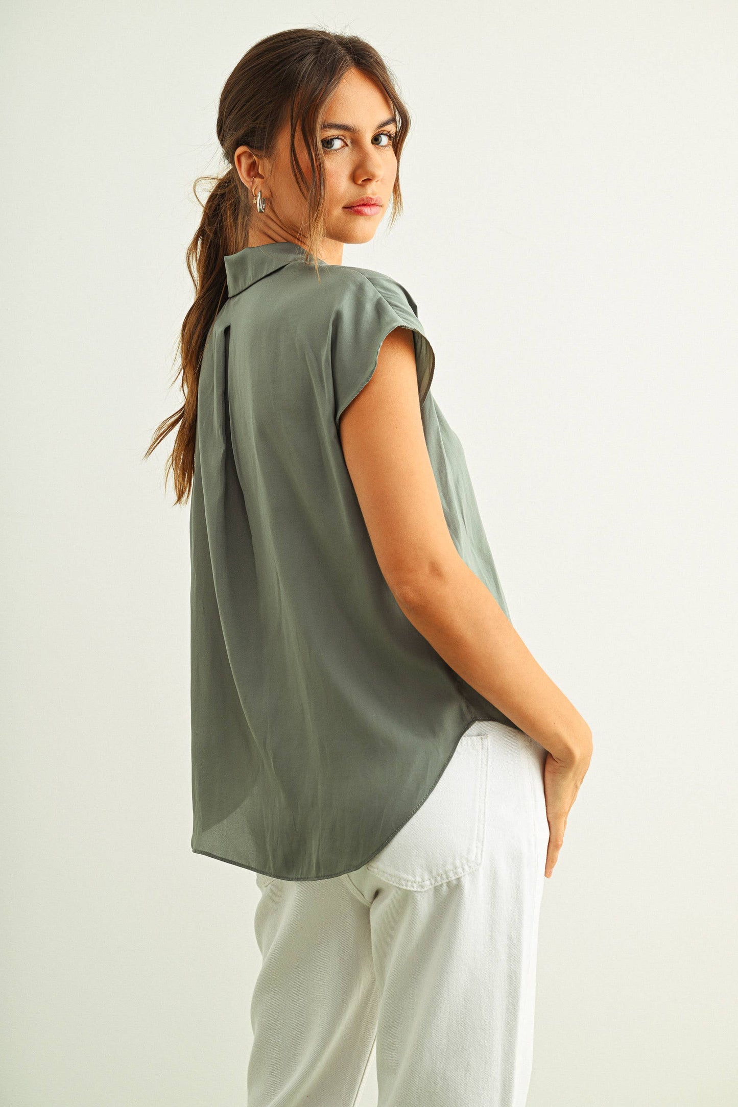 Button Down Cap Sleeve Shirts