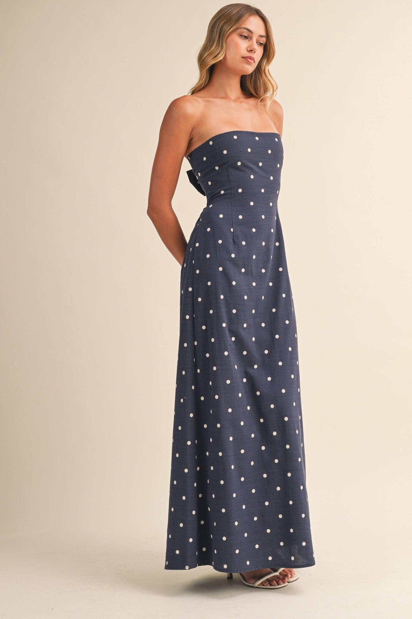 Polka Dot Tube Maxi Dress With Tie-back