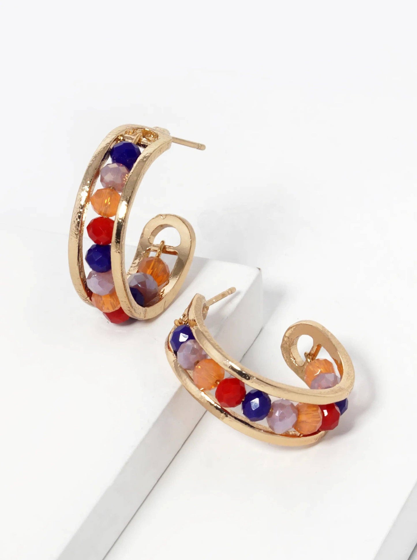 25Mm Faceted Glass Beaded Open Hoop Earrings