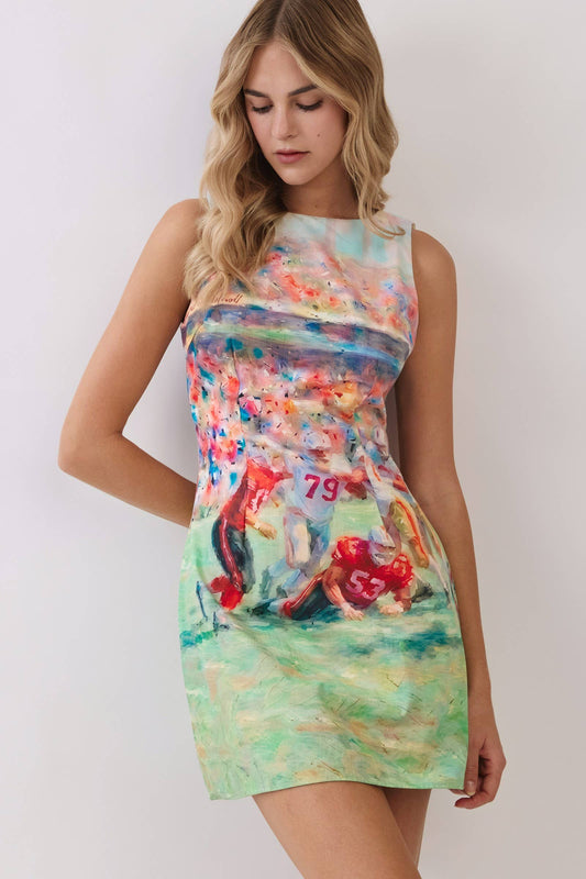 Game Day | Abstract Football Print Open Back Mini Dress