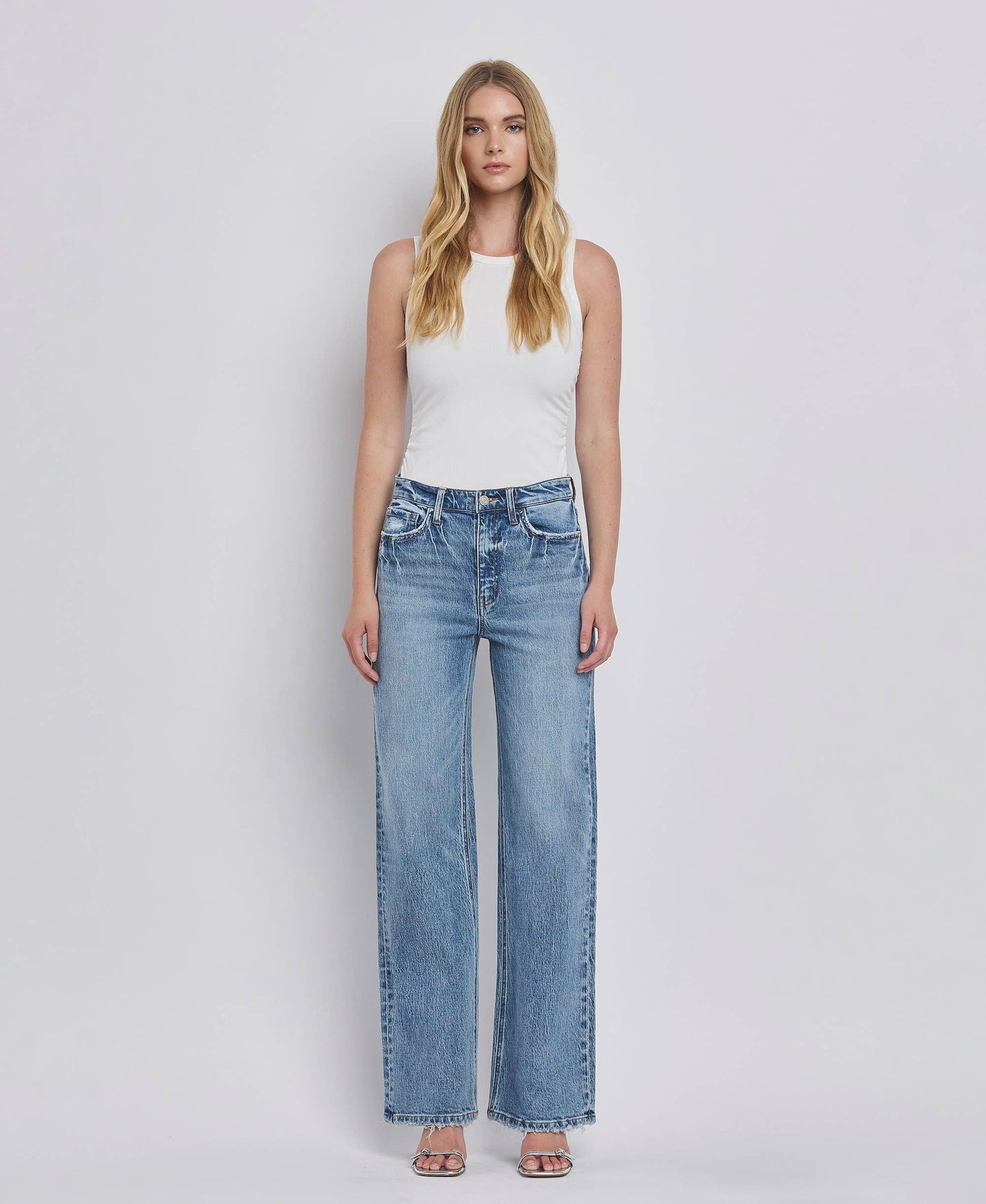 90's Super High Rise Medium Wash Wide Jeans