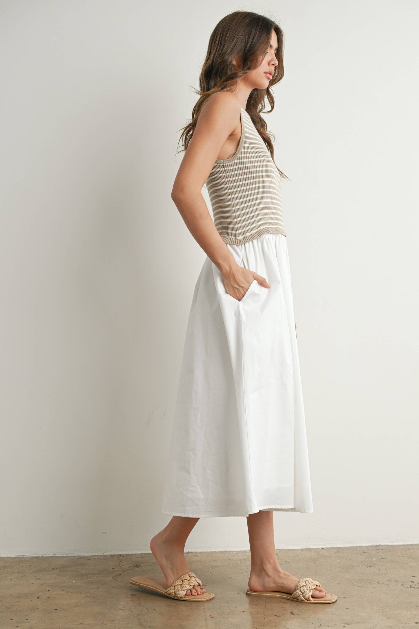 Striped Sleeveless Maxi Dress with Pockets