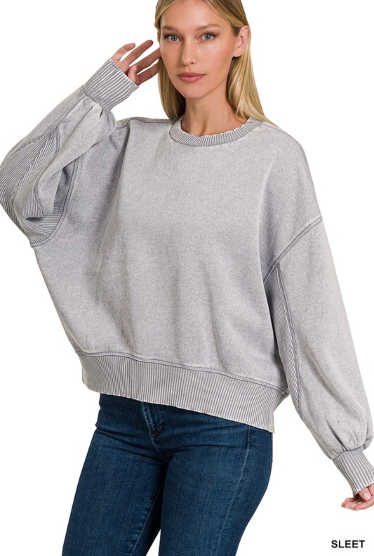 Acid wash oversized pullover