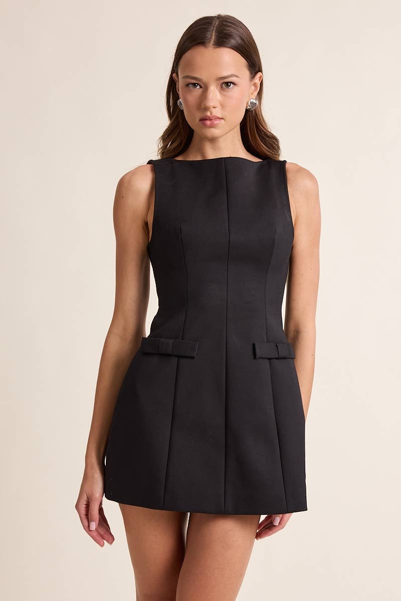 HOLIDAY BOAT NECK RIBBON POINT FIT-IN MINI DRESS