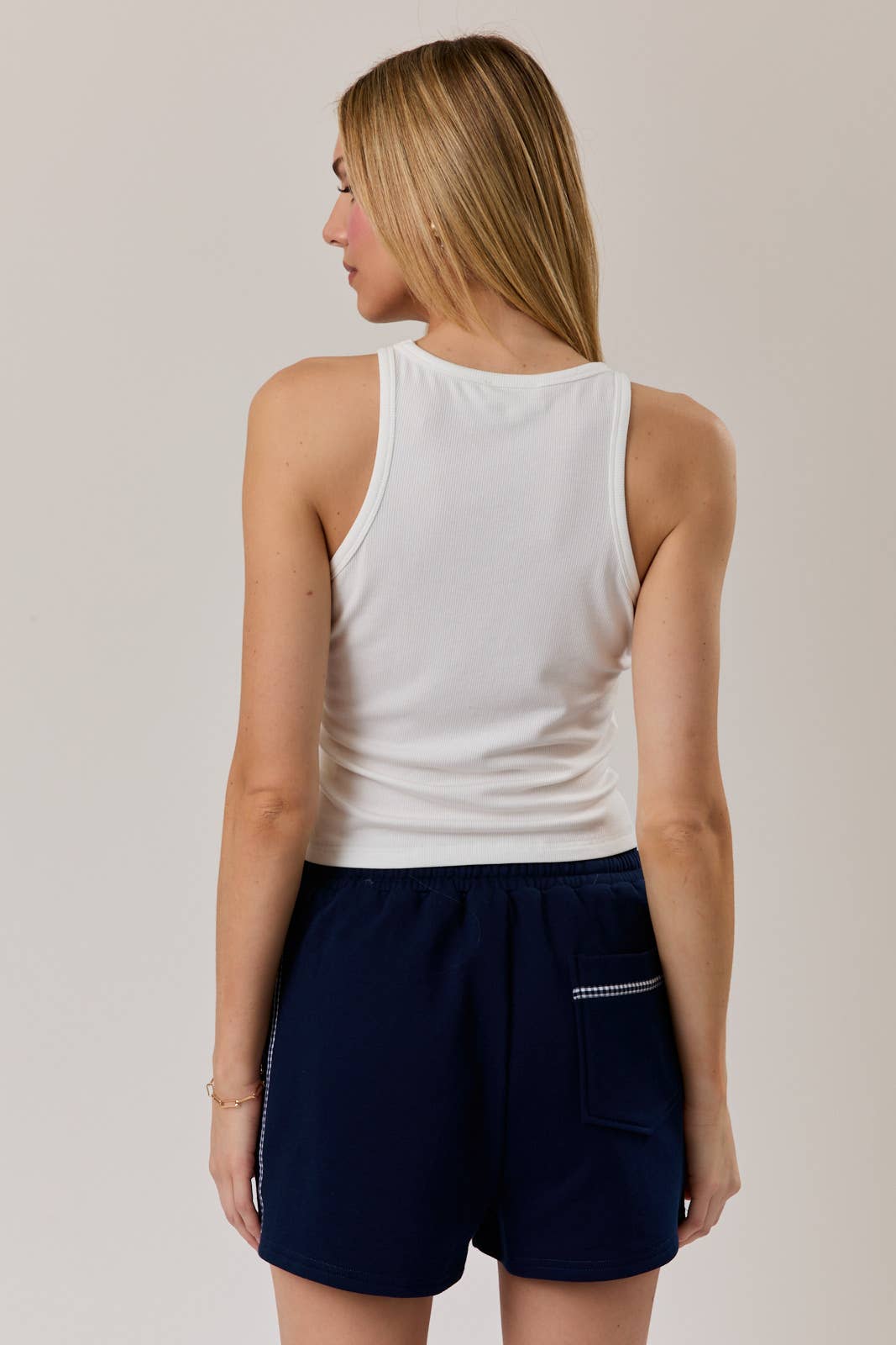 Round Neck Sleeveless USA Beads Ribbed Tank Top