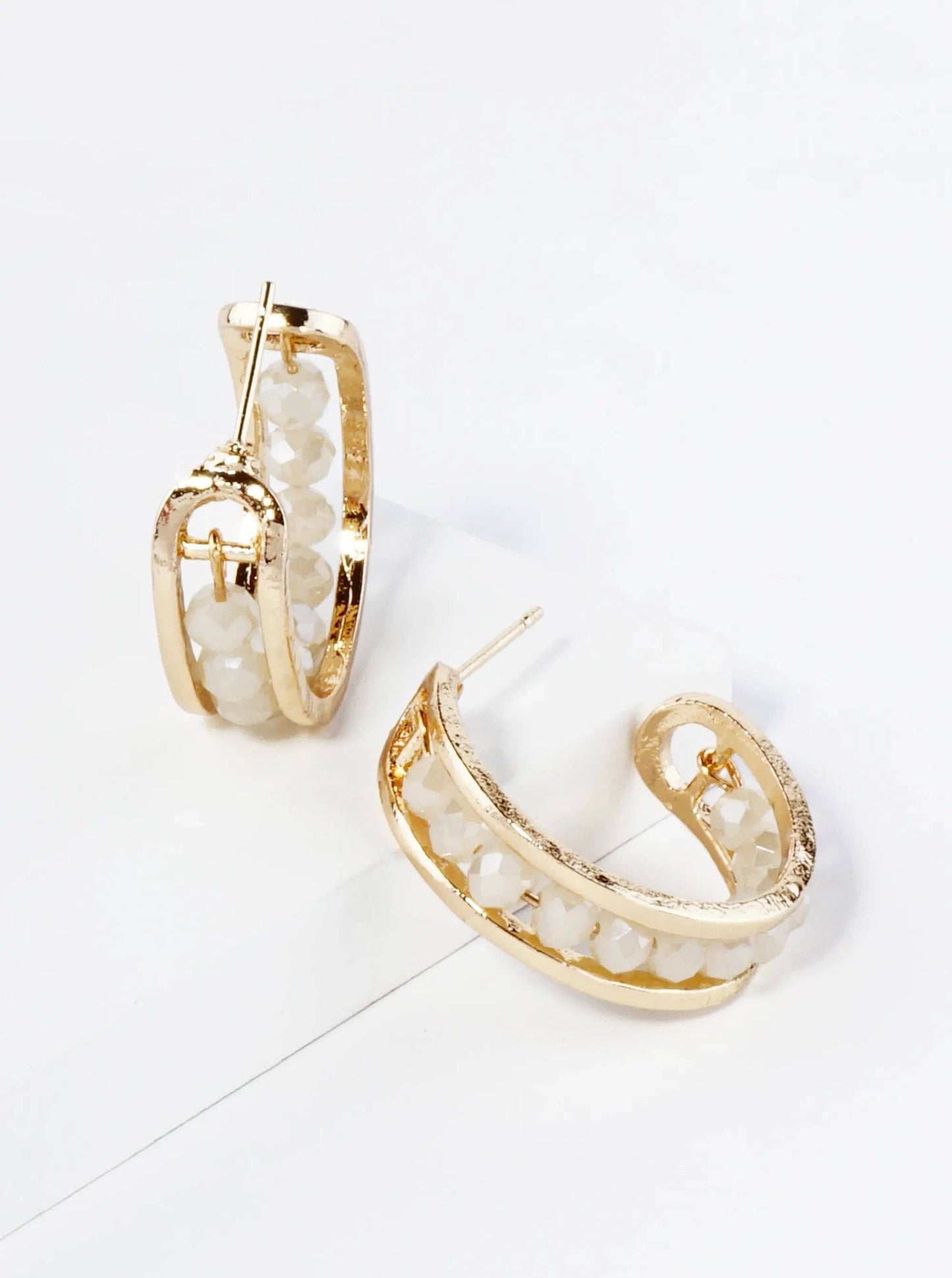 25Mm Faceted Glass Beaded Open Hoop Earrings