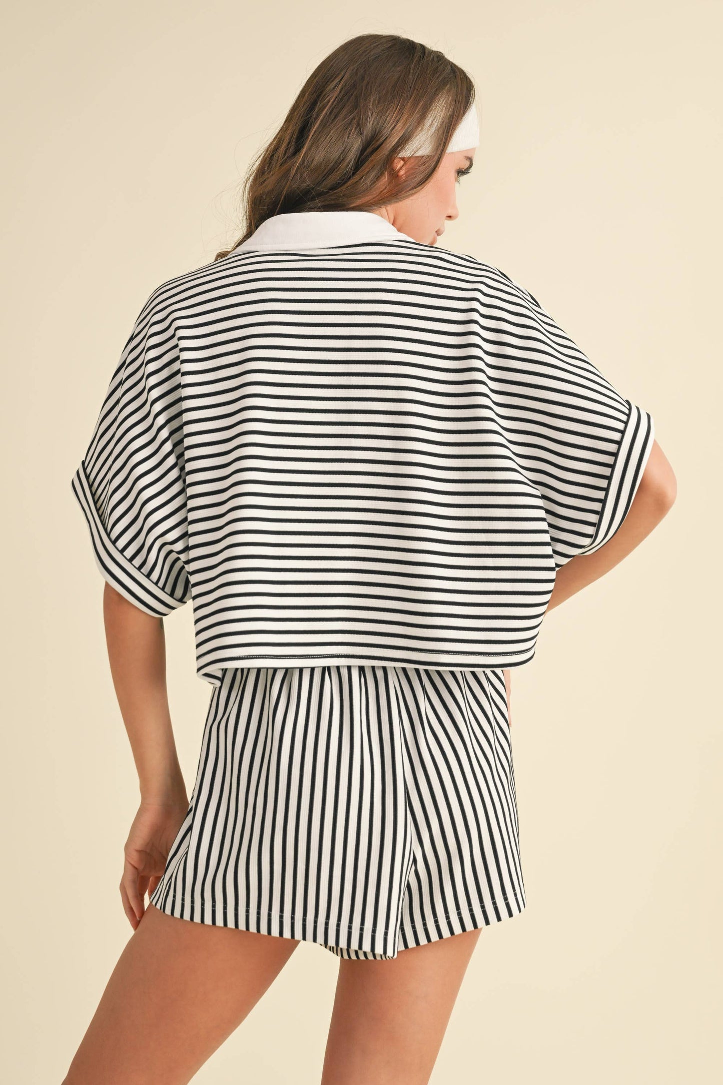 Knitted Striped Cropped Shirt and Shorts Set