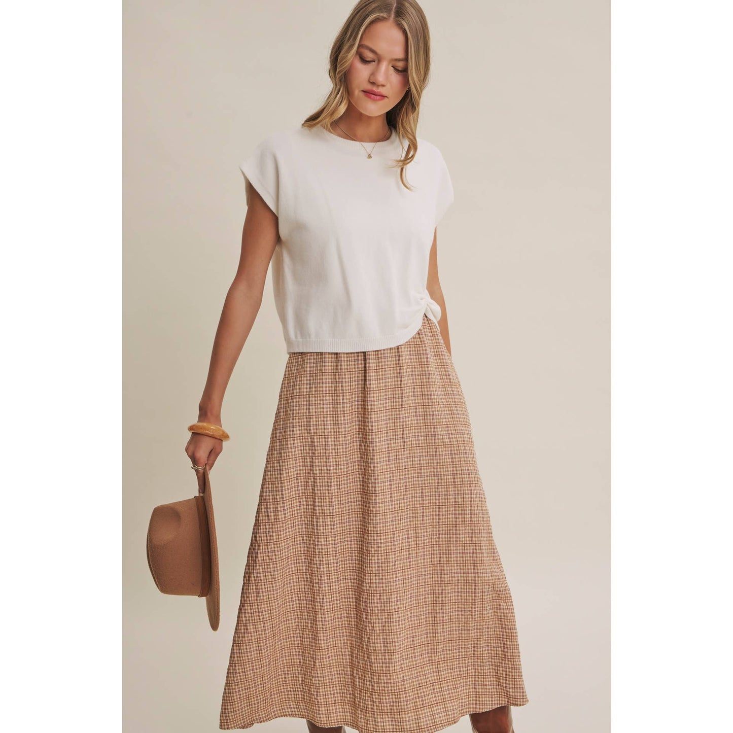 COUNTRY ROADS Gingham Bow Back Twofer Sweater Midi Dress