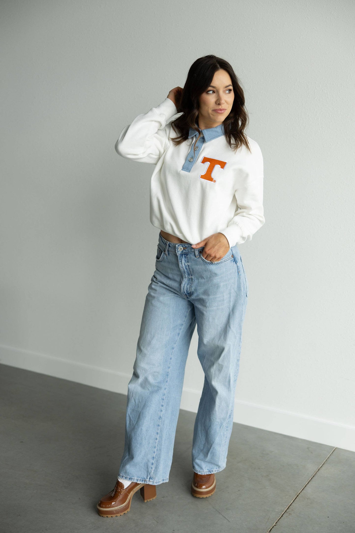 Tennessee | Oversized Logo Patch Denim Collar Crew
