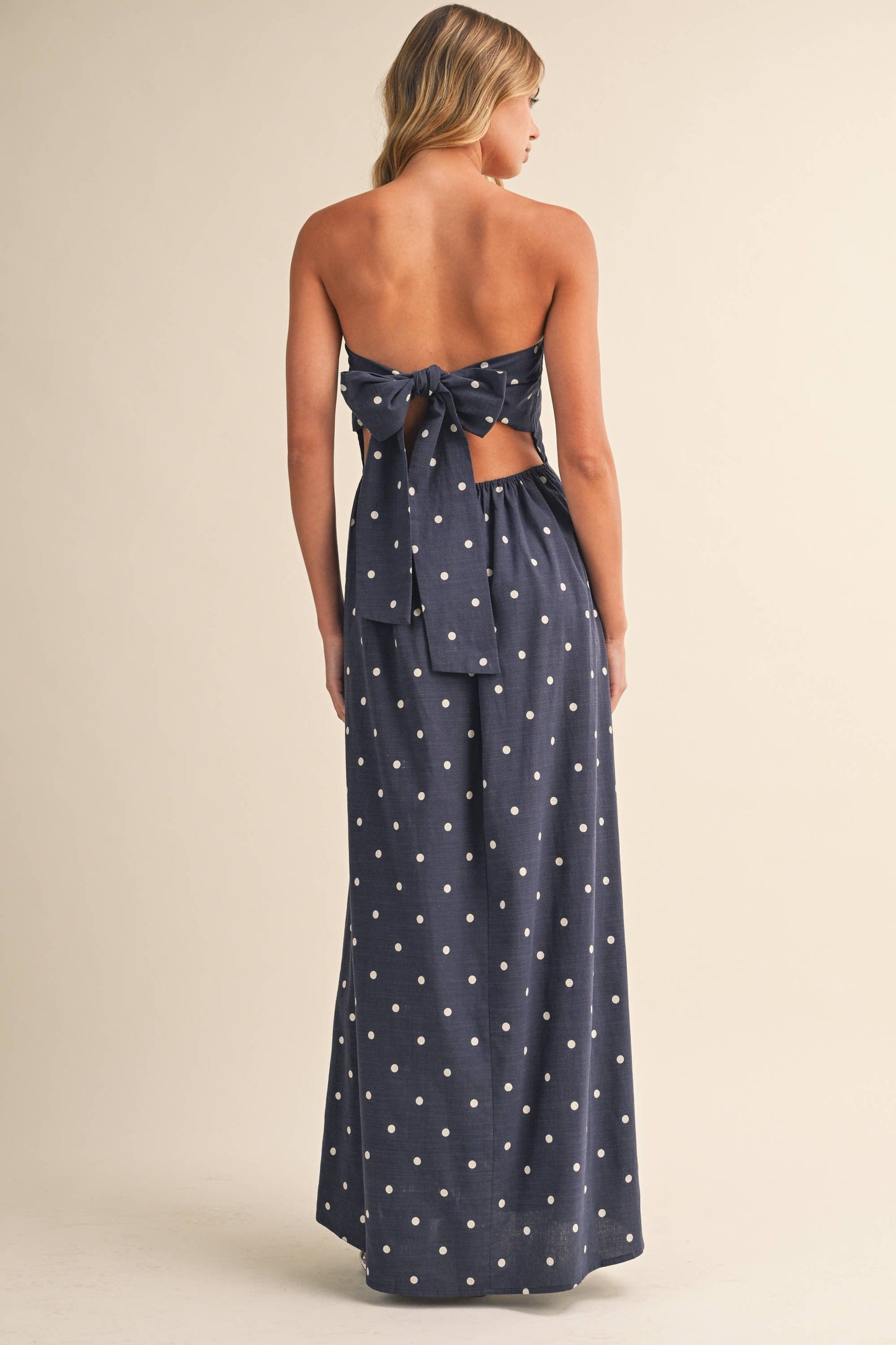 Polka Dot Tube Maxi Dress With Tie-back