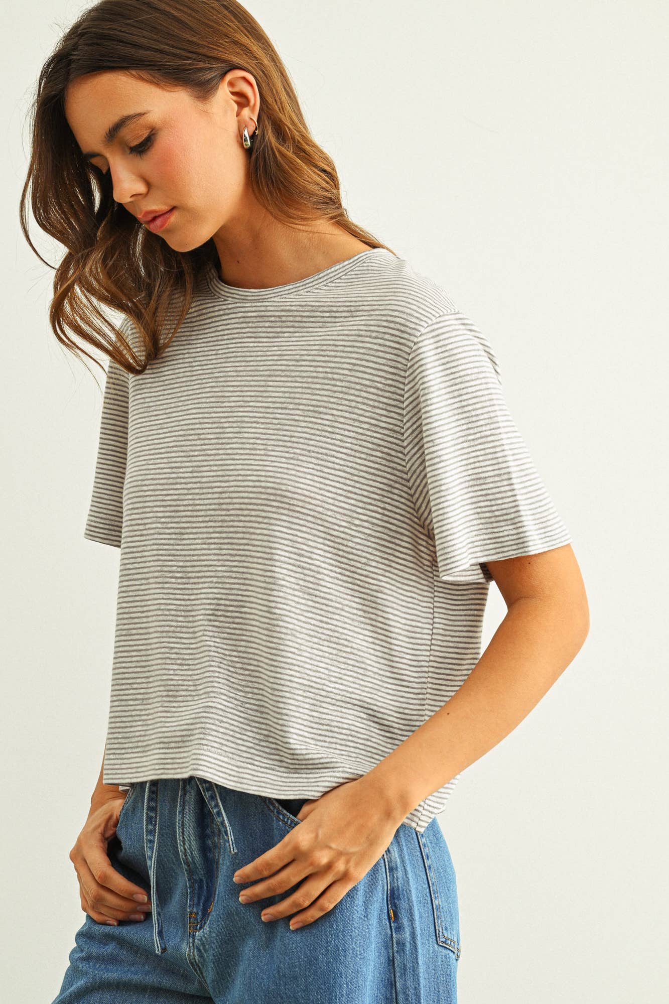 Stripe Slub Short Sleeve Top