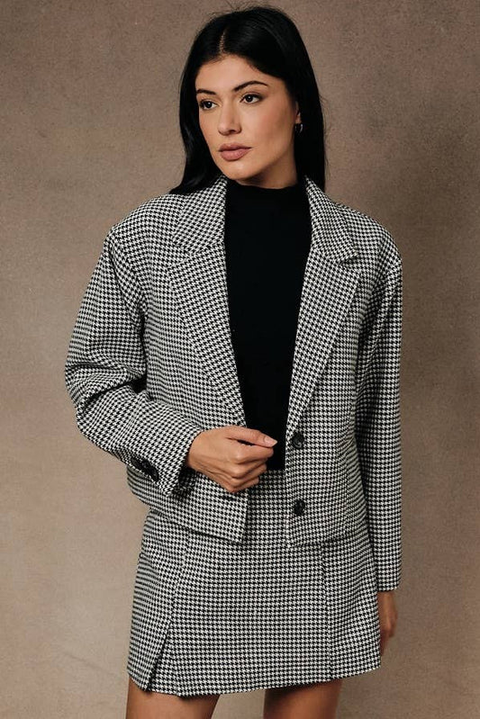 Boxy Cropped Houndstooth Blazer