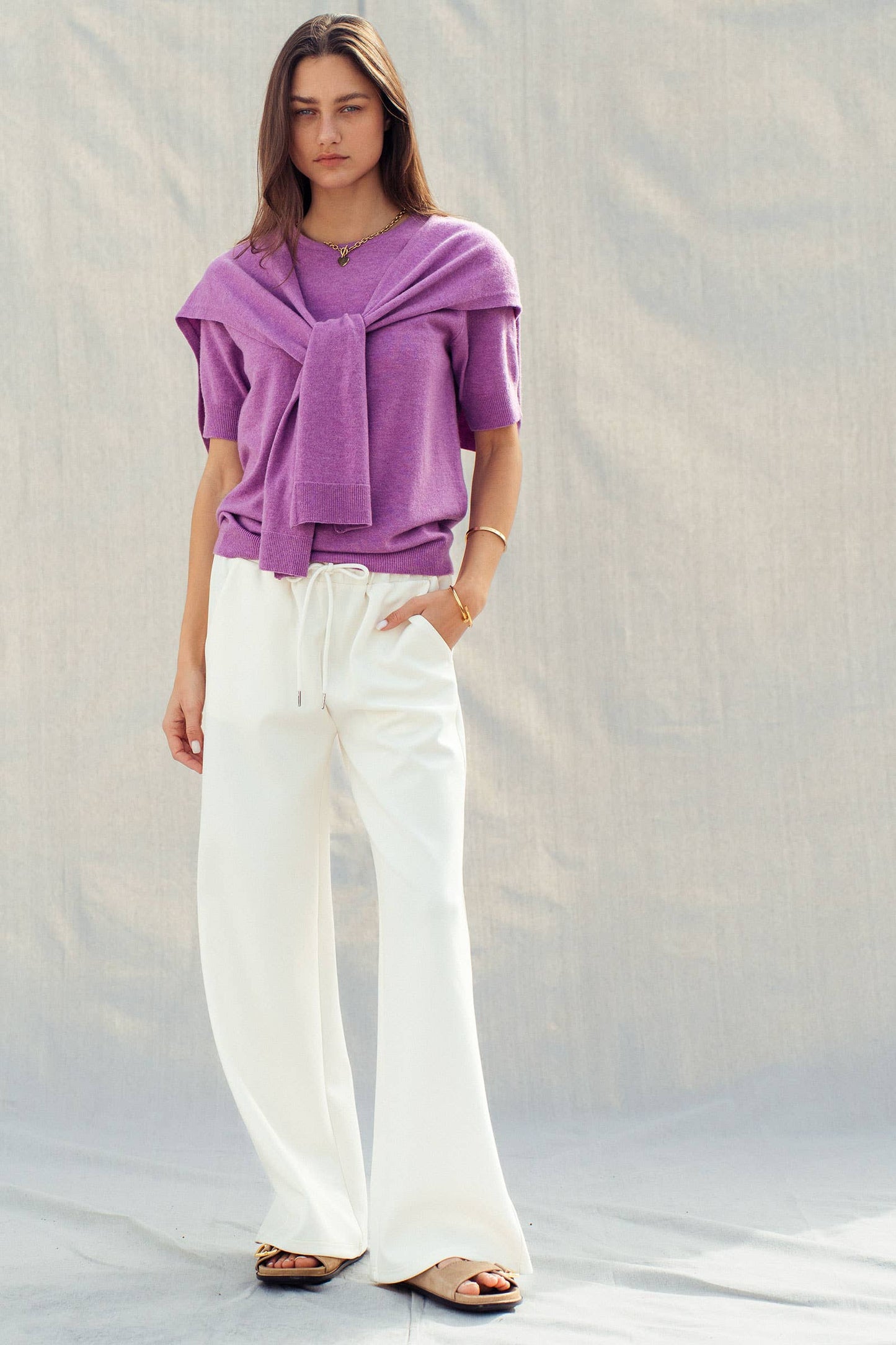 Faux Layered Tie-Front Knit Top